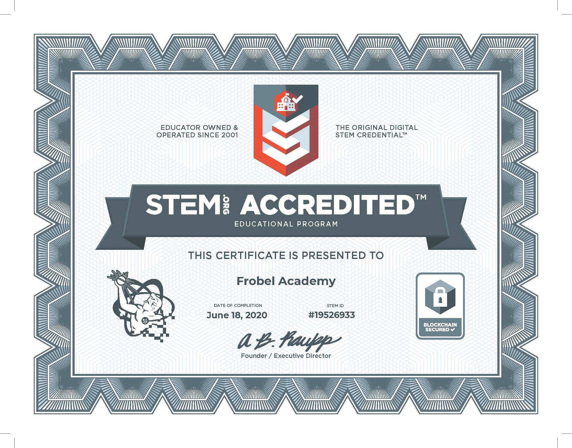 STEM certification Frobel Academy
